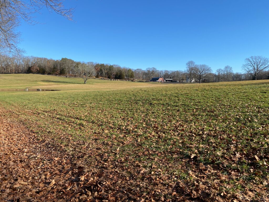 Pasture at St. John Farm with barn in distance