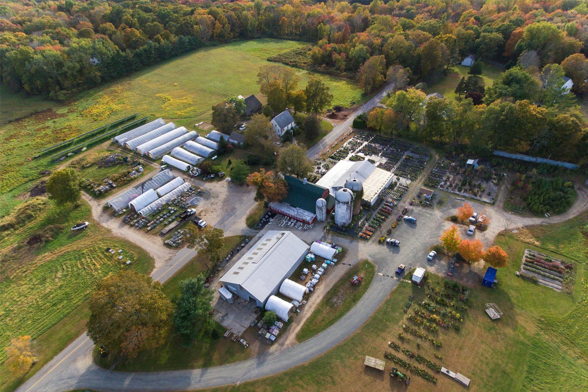 full view of the farm and buildings from above